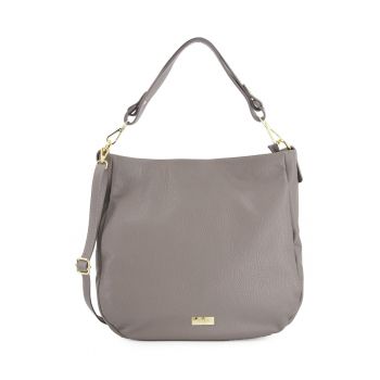 Geanta shopper pentru femei -  piele naturala - gri - 33x34x11cm - cu 3 buzunare interioare - curea detasabila 112cm