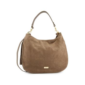 Geanta shopper  piele intoarsa - maro - 33x43x10cm - detalii aurii - curea detasabila 117cm