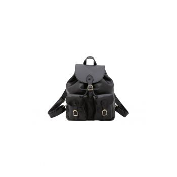 Rucsac de piele cu buzunare cu clapa