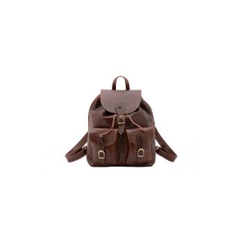 Rucsac de piele cu buzunare cu clapa