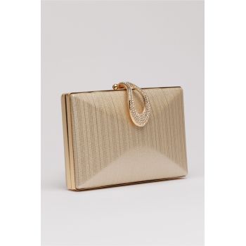 Clutch elegant auriu cu design geometric
