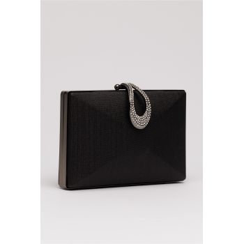 Clutch elegant negru cu design geometric