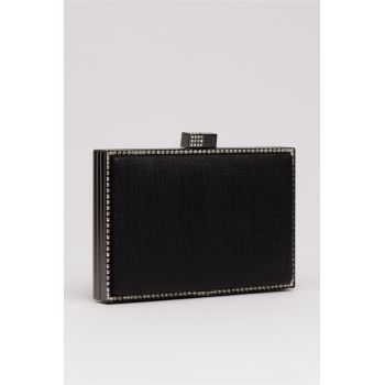 Clutch elegant negru cu pietricele stralucitoare