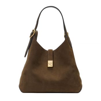 Deco suede crossbody tote burnt sage