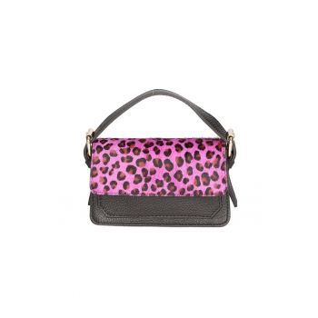 Geanta crossbody de piele si piele cu par scurt