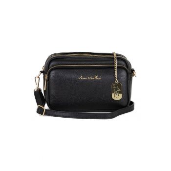 Geanta crossbody din piele cu buzunare frontal cu fermoar