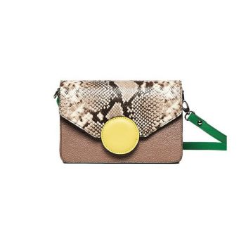 Geantă Damă Piele naturală, grej-galben-verde - Default Title