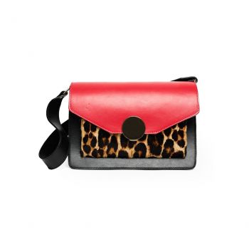 Geantă Damă Piele naturală, roșu-negru - Default Title