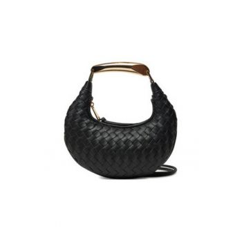 Geanta de dama -  305112606 - piele ecologica - maner auriu - culoare negru