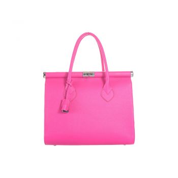 Geantă de Mână din Piele Naturală, Fabricat în România, Fuxia - Default Title