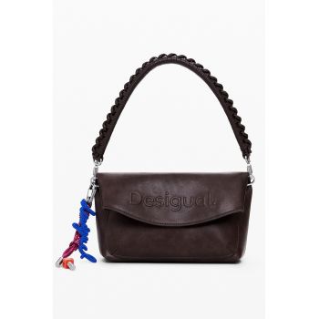 Geanta din piele ecologica cu bareta de umar si logo in relief