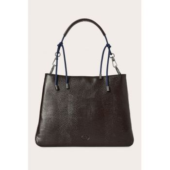 Geanta din piele ecologica cu bareta de umar si model colorblock