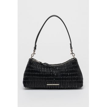 Geanta din piele ecologica cu bareta de umar si model drapat