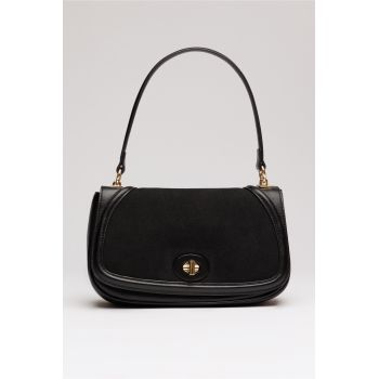 Geanta neagra din piele ecologica cu maner rotund