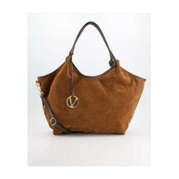 Geanta shopper  din piele intoarsa - maro - 32x51x11cm - cu manere de 39cm - curea detasabila - 2 buzunare interioare