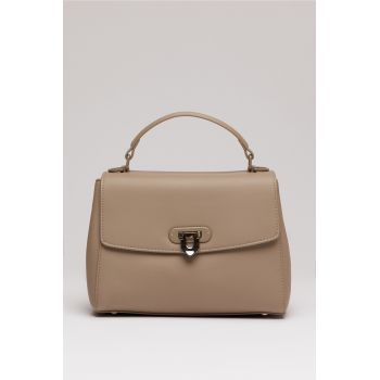 Geanta taupe din piele ecologica cu model structurat