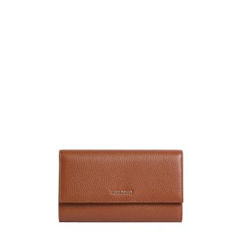 Metallic soft leather wallet cognac