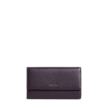 Metallic soft leather wallet prune