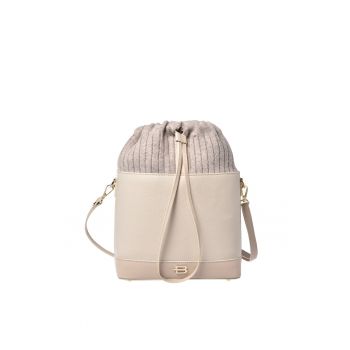 Geanta bucket din piele cu garnitura din material textil