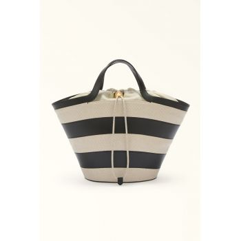 Geanta bucket din piele si material textil