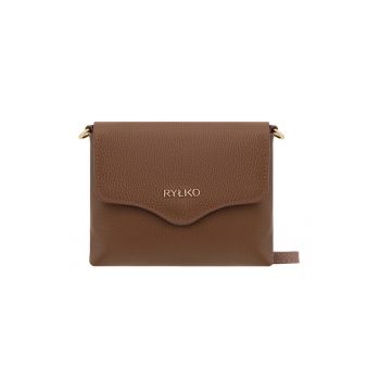 Geanta crossbody de piele cu clapa - Caramel