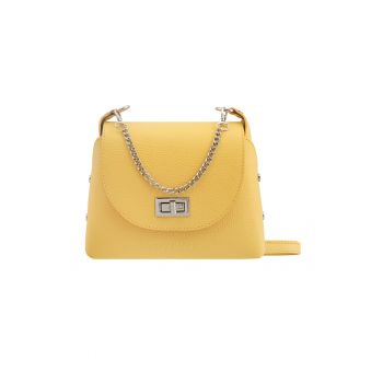 Geanta crossbody de piele cu maner din lant - Galben sofran