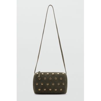 Geanta crossbody de piele intoarsa cu nituri