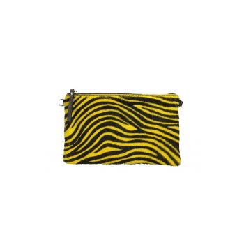 Geanta crossbody de piele si piele cu par scurt