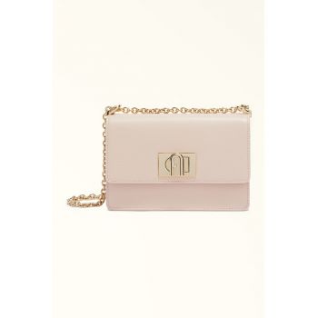 Geanta crossbody din piele cu bareta din lant si protectie pentru umar