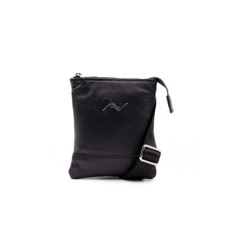 Geanta crossbody din piele cu logo - Negru
