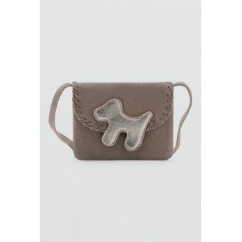 Geanta crossbody din piele intoarsa cu aplicatie cu catel