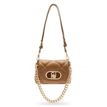 Geanta crossbody matlasata cu clapa Lapuffy - Maro deschis