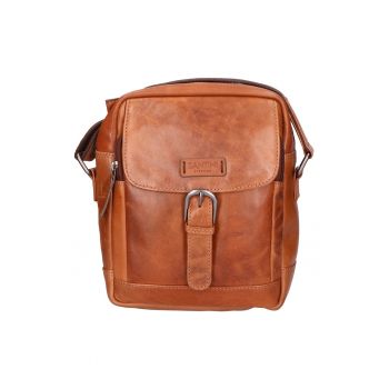 Geanta crossbody unisex de piele cu bareta ajustabila - Maro cognac