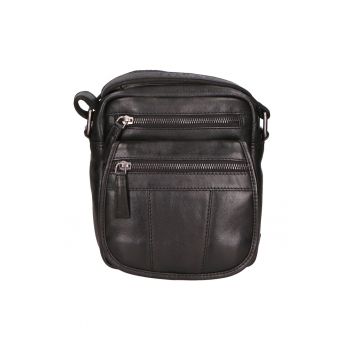 Geanta crossbody unisex de piele cu buzunare multiple