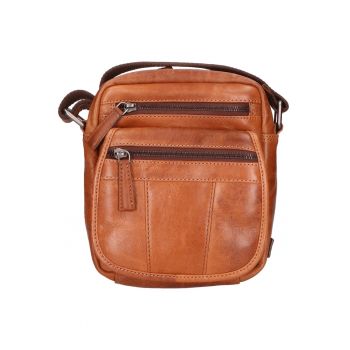 Geanta crossbody unisex de piele cu buzunare multiple