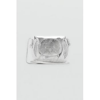 Geanta cu clapa si aspect metalizat - cu ursulet