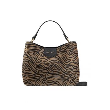 Geanta de piele cu bareta ajustabila de umar si model animal print