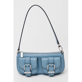 Geanta de piele cu bareta de umar si aspect marmorat Zoe