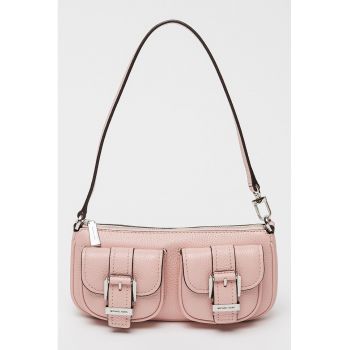 Geanta de piele cu bareta de umar si aspect marmorat Zoe