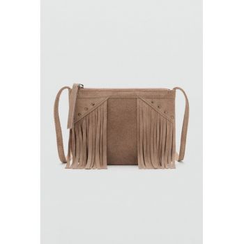 Geanta de piele ecologica cu bareta de umar si franjuri