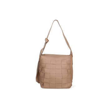 Geanta de piele ecologica cu design patchwork - Maro