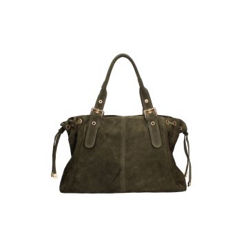 Geanta de piele intoarsa cu doua compartimente