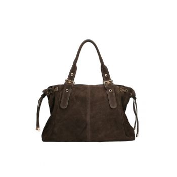 Geanta de piele intoarsa cu doua compartimente