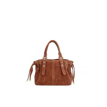 Geanta de piele intoarsa cu fermoar Elara