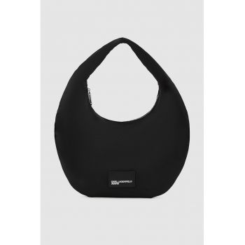 Geanta din material textil cu bareta de umar si logo brodat aplicat