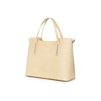 Geanta din piele amprentata Carolina crem