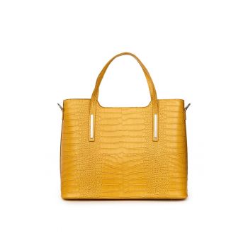 Geanta din piele amprentata Carolina galbena