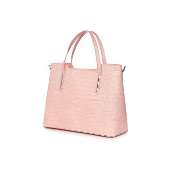 Geanta din piele amprentata Carolina roz