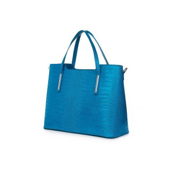 Geanta din piele amprentata Carolina turcoaz