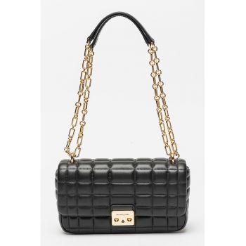 Geanta din piele cu bareta de umar din lant Tribeca - Negru